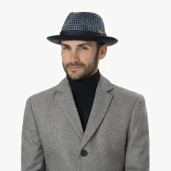 Alfonso DEste Houndstooth Fedora Wollhut By Alfonso D´Este -Stetson Speichern Houndstooth Fedora Wollhut by Alfonso D Este.60389 8