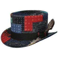 Patchwork Zylinder Mit Feder By Alfonso DEste -Stetson Speichern Patchwork Zylinder mit Feder by Alfonso D Este blau rot.63698 rf183